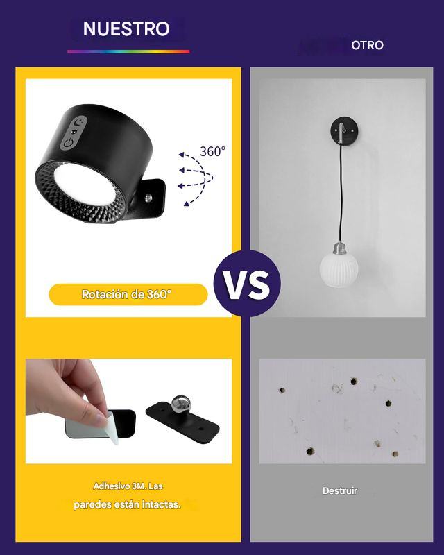 Luz LED pared magnética recargable RGB (2 uds)