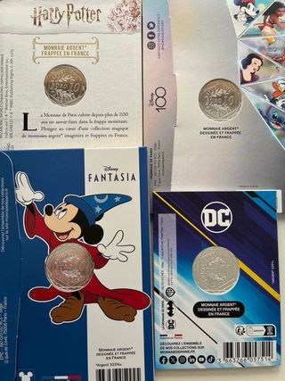 Lote 4 Monedas 10€ Francia Disney Harry Potter Bat
