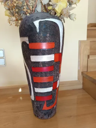 Jarrón Cerámica Diseño Étnico Multicolor