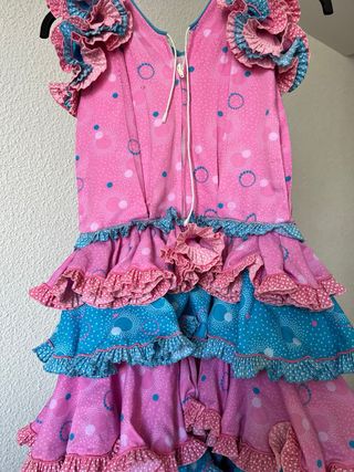 Vestido Flamenca Rosa y Azul Volantes
