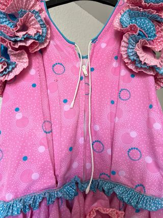 Vestido Flamenca Rosa y Azul Volantes