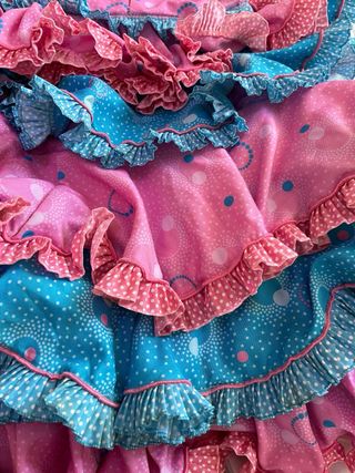 Vestido Flamenca Rosa y Azul Volantes