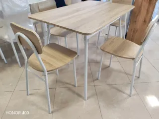 Tavolo e 4 Sedie Cucina Legno e Metallo