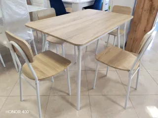 Tavolo e 4 Sedie Cucina Legno e Metallo