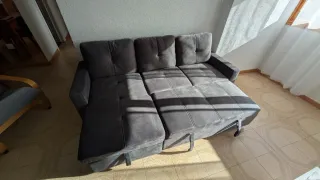 Divano letto chaise longue in velluto grigio