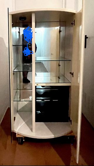 Vitrina salón cristal y madera gris casi blanco