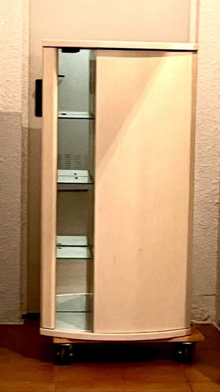 Vitrina salón cristal y madera gris casi blanco