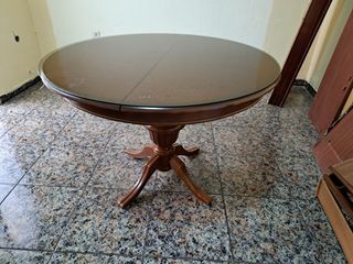 Mesa de comedor extensible madera y cristal