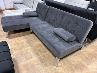 Sofá Cama Chaiselongue Gris Terciopelo