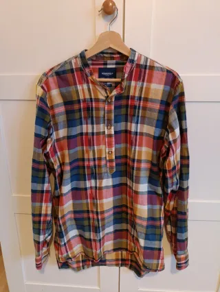 Camisa cuadros colores. cuello mao. Talla L