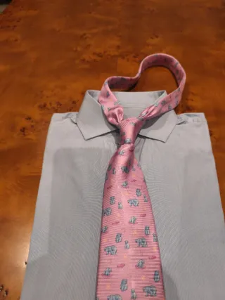 CORBATA LESTER, SEDA NATURAL, ROSA Y TURQUESA.