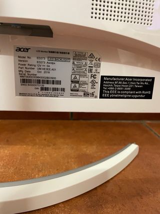 Monitor Curvo Acer ED273 27 Full HD Bianco