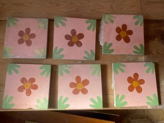 Conjunto 9 Baldosas Hidráulicas Flor Rosa