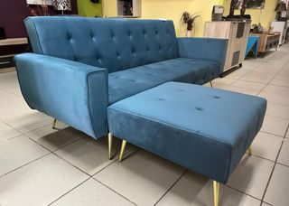 OFFERTA!! Divano in velluto blu con pouf