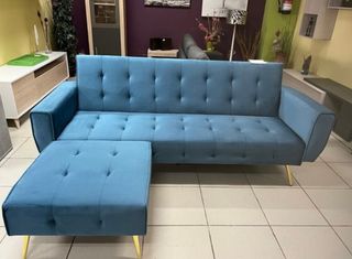 OFFERTA!! Divano in velluto blu con pouf