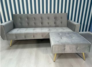 OFFERTA!! Divano in velluto blu con pouf