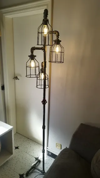 Lámpara Pie Industrial Steampunk Tubería Metal