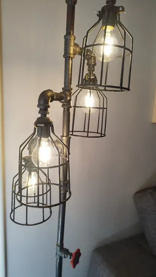 Lámpara Pie Industrial Steampunk Tubería Metal