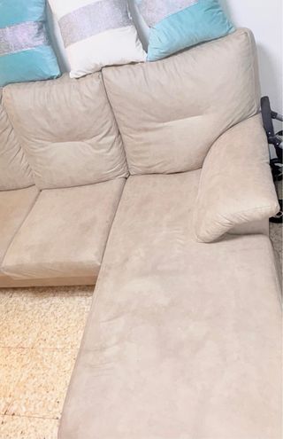 Divano chaise longue beige e turchese