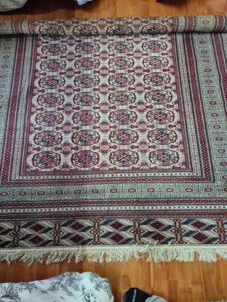 Alfombra Afgana Lana Beige y Roja