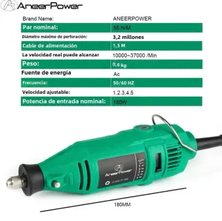 Mini Amoladora tipo Dremel 180W + Accesorios