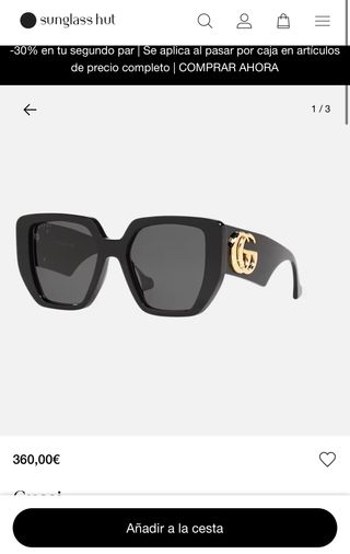 Gafas de sol Gucci negras con detalle dorado