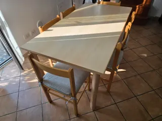 Tavolo allungabile e 6 sedie con cuscini