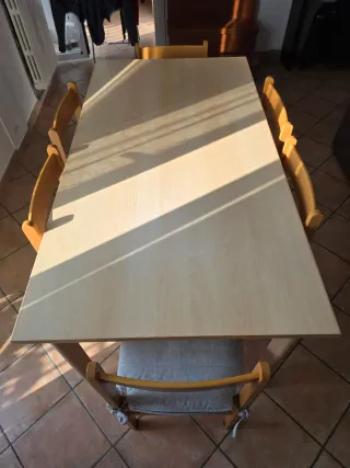 Tavolo allungabile e 6 sedie con cuscini