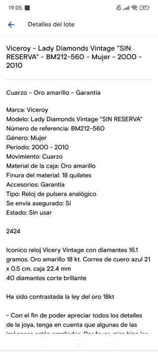 Reloj Viceroy Oro 18k Mujer 40 Diamantes