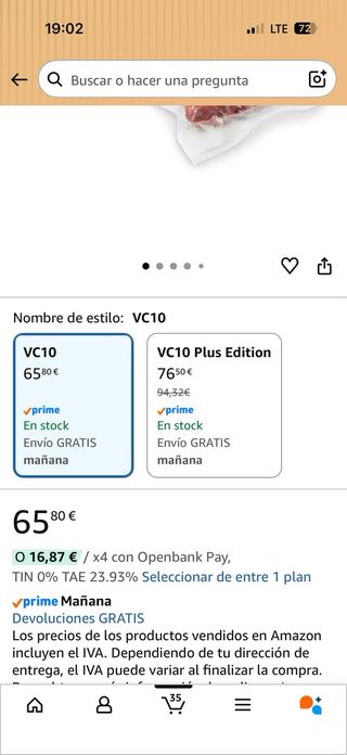 Envasadora al vacío CASO VC10