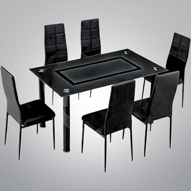 Mesa Comedor + 6 Sillas Negras