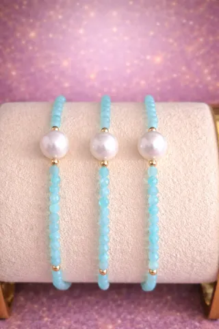 Pulsera Plata 925 Perlas y Amazonita Natural