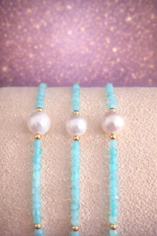 Pulsera Plata 925 Perlas y Amazonita Natural