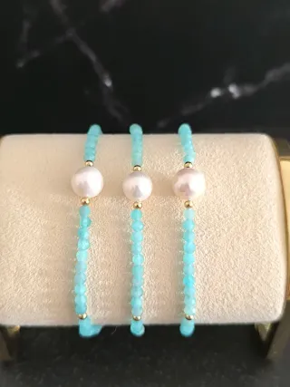 Pulsera Plata 925 Perlas y Amazonita Natural