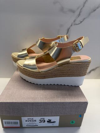 Sandalias Sohe Talla 39 Piel Oro/Plata