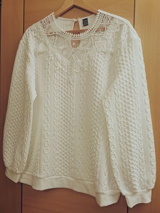 Jersey blanco con encaje talla L
