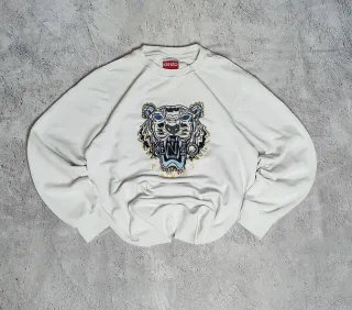 Sudadera Kenzo Paris Blanca Tigre Bordado Original