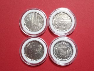 4 MONEDAS CONMEMORATIVAS DE 50 Ptas. VARIOS AÑOS