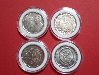 4 MONEDAS CONMEMORATIVAS DE 50 Ptas. VARIOS AÑOS