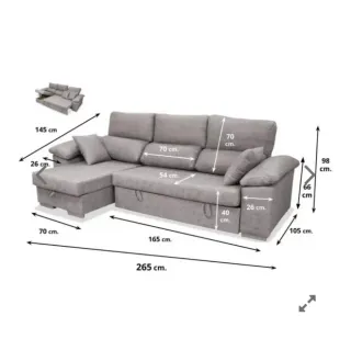 Sofá chaiselongue gris tela
