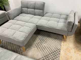 Sofá cama clic clac + puff gris