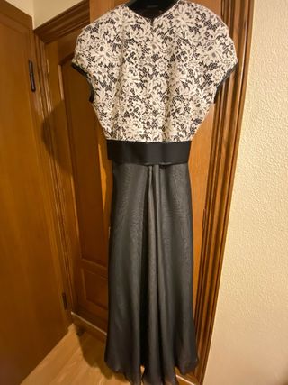 Vestido largo encaje y satén