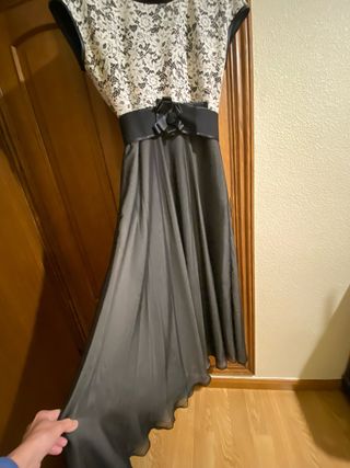 Vestido largo encaje y satén