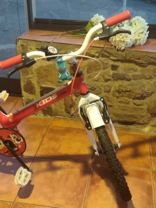 Bicicleta infantil roja con ruedines