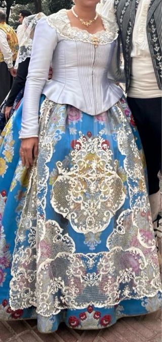 Traje Fallera Mayor Azul y Blanco