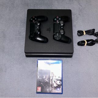 PS4 Slim Negra + 2 Mandos + Juego