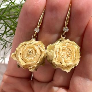 Pendientes Rosa Natural Amarillo y Dorados