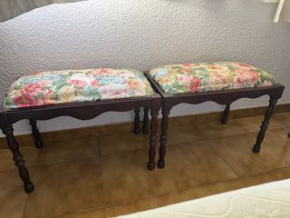 Banquetas tapizadas flores madera