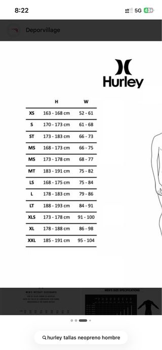 Traje de surf de neopreno Hurley XL 3/2