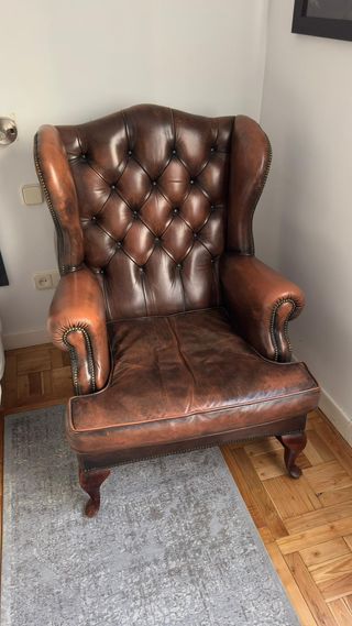 Sillón Orejero Piel Marrón